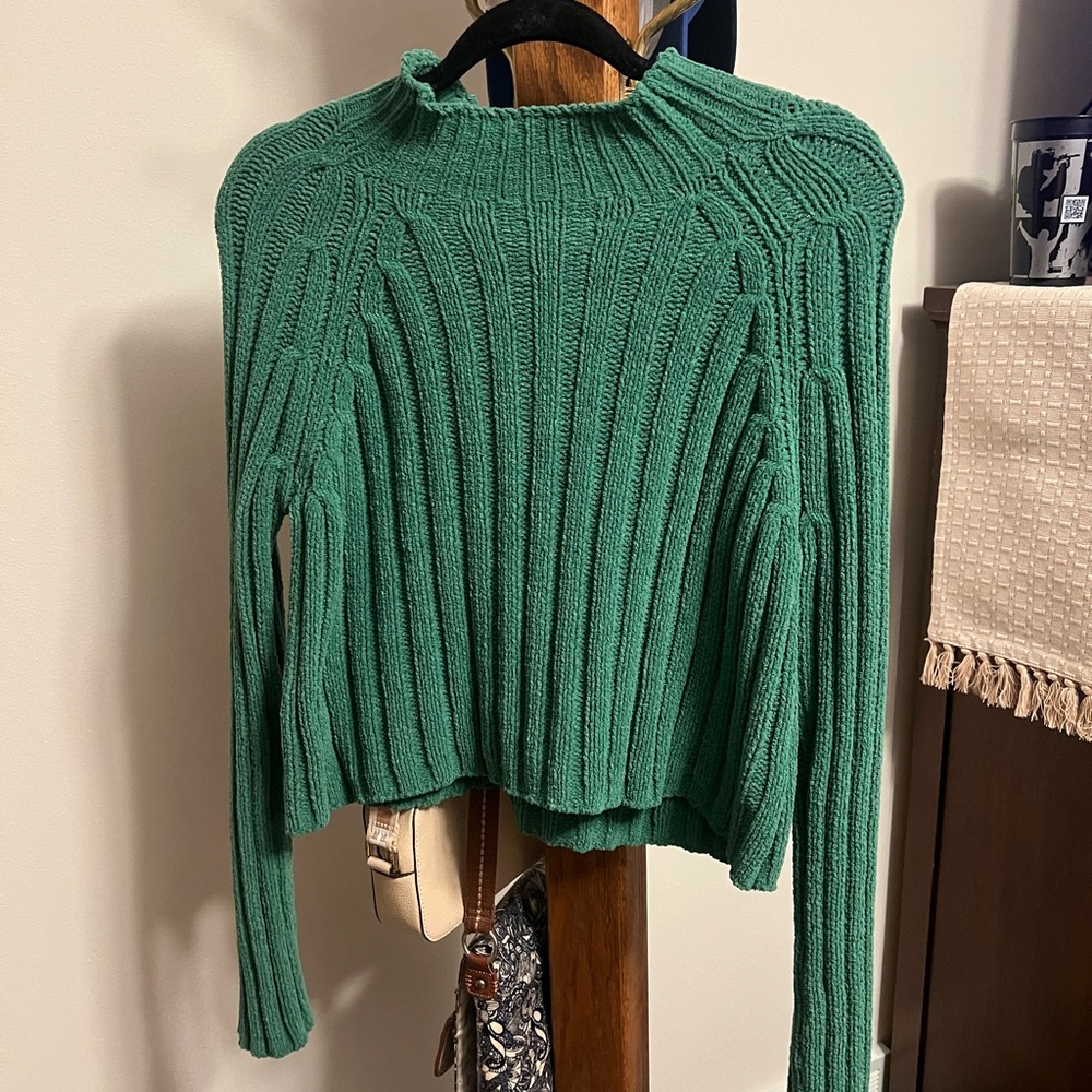 American Eagle Outfitters Green Ribbed Turtleneck Sweater